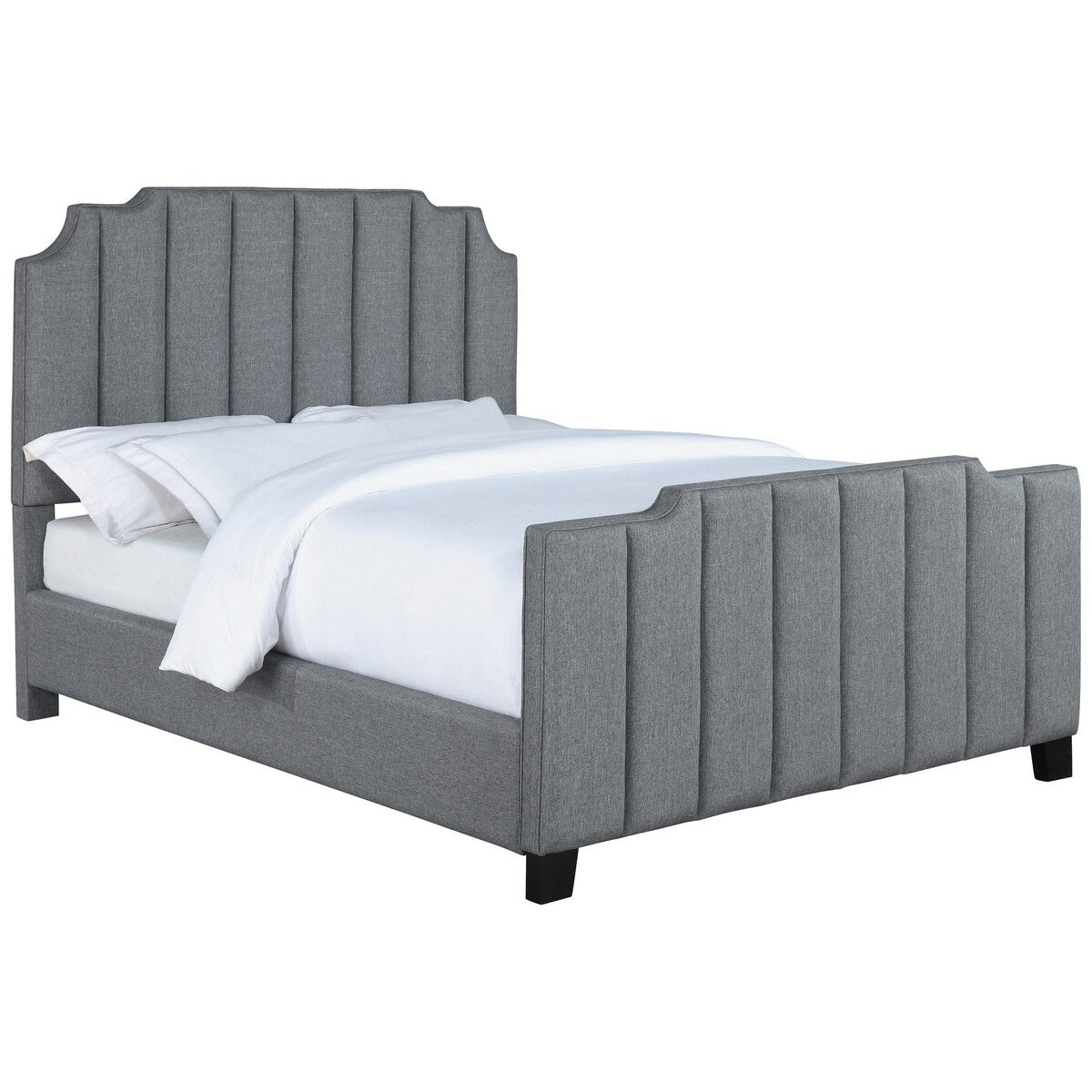 Ion Notched King Panel Bed, Vertical Channel Tufted, Light Gray Upholstery