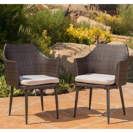 Iona Outdoor Wicker Dining Chair with Cushion (Set of 2) by Christopher Knight Home