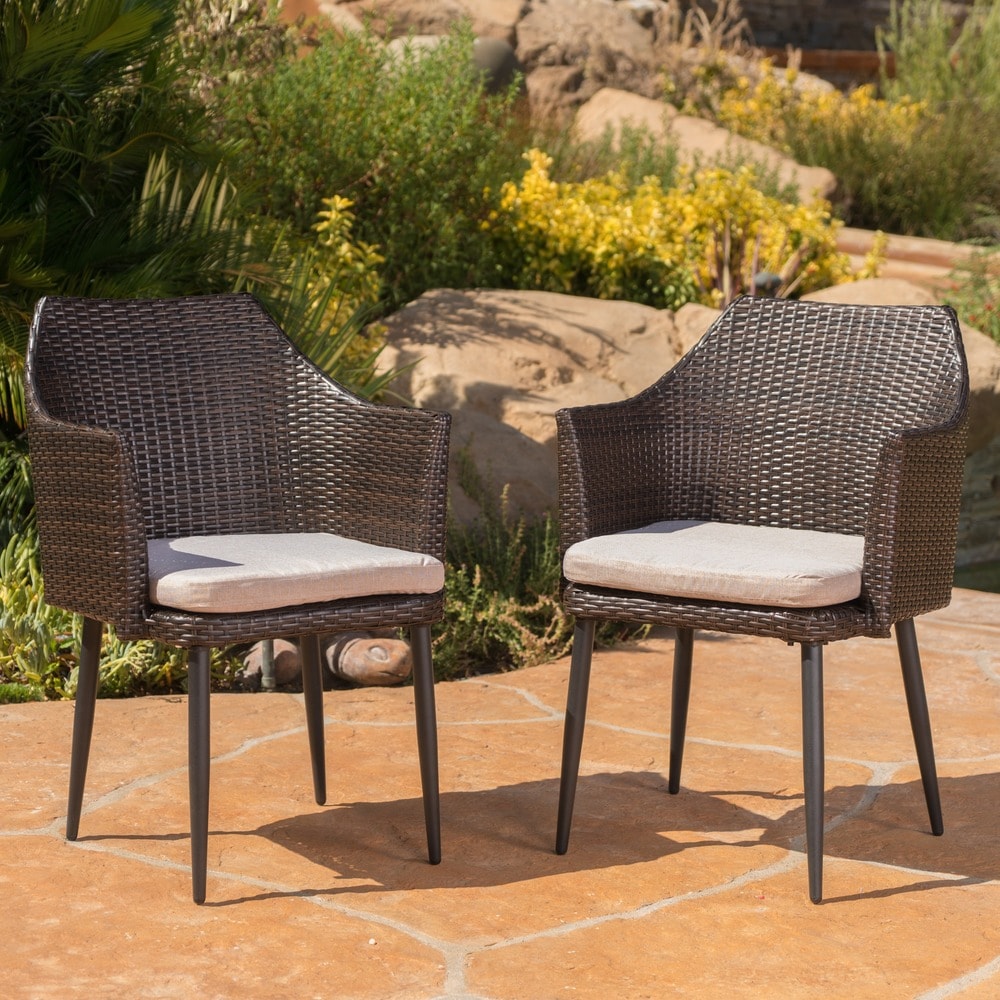 Iona Outdoor Wicker Dining Chair with Cushion (Set of 2) by Christopher Knight Home