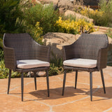 Iona Outdoor Wicker Dining Chair with Cushion (Set of 2) by Christopher Knight Home