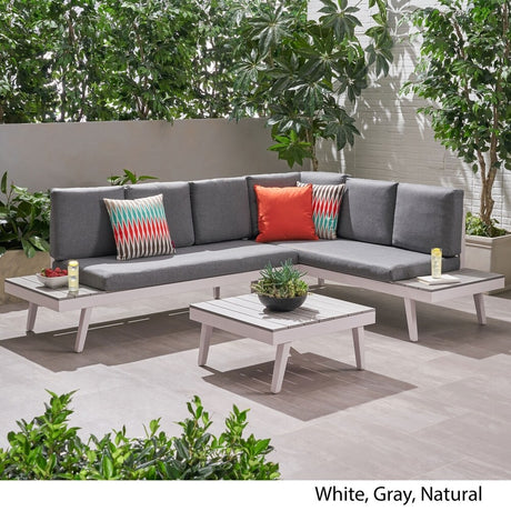 Irma Outdoor Aluminum with Faux Wood Sectional Sofa by Christopher Knight Home