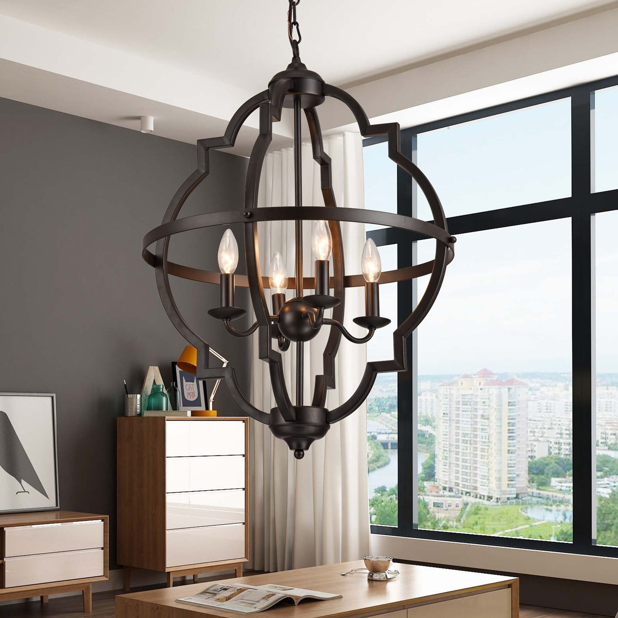 Iron Cage 4-Light Chandelier Oil Rubbed Bronze