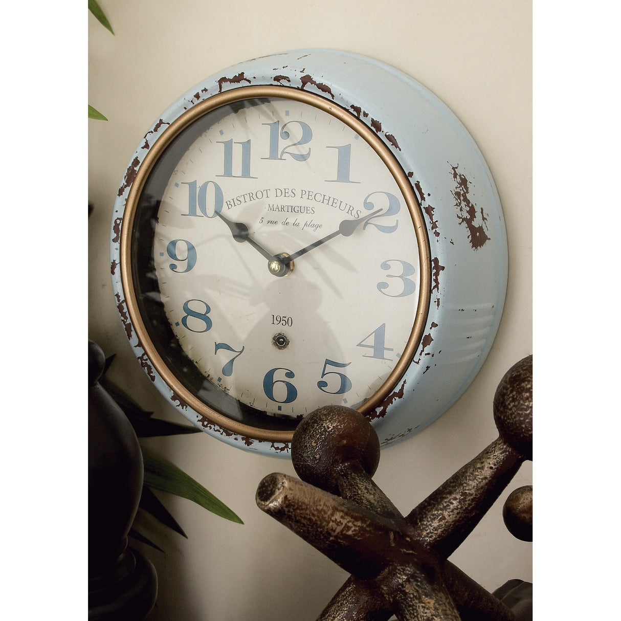 White Iron Vintage Wall Clock No Theme (Set of 2) - 10"L, 10"H