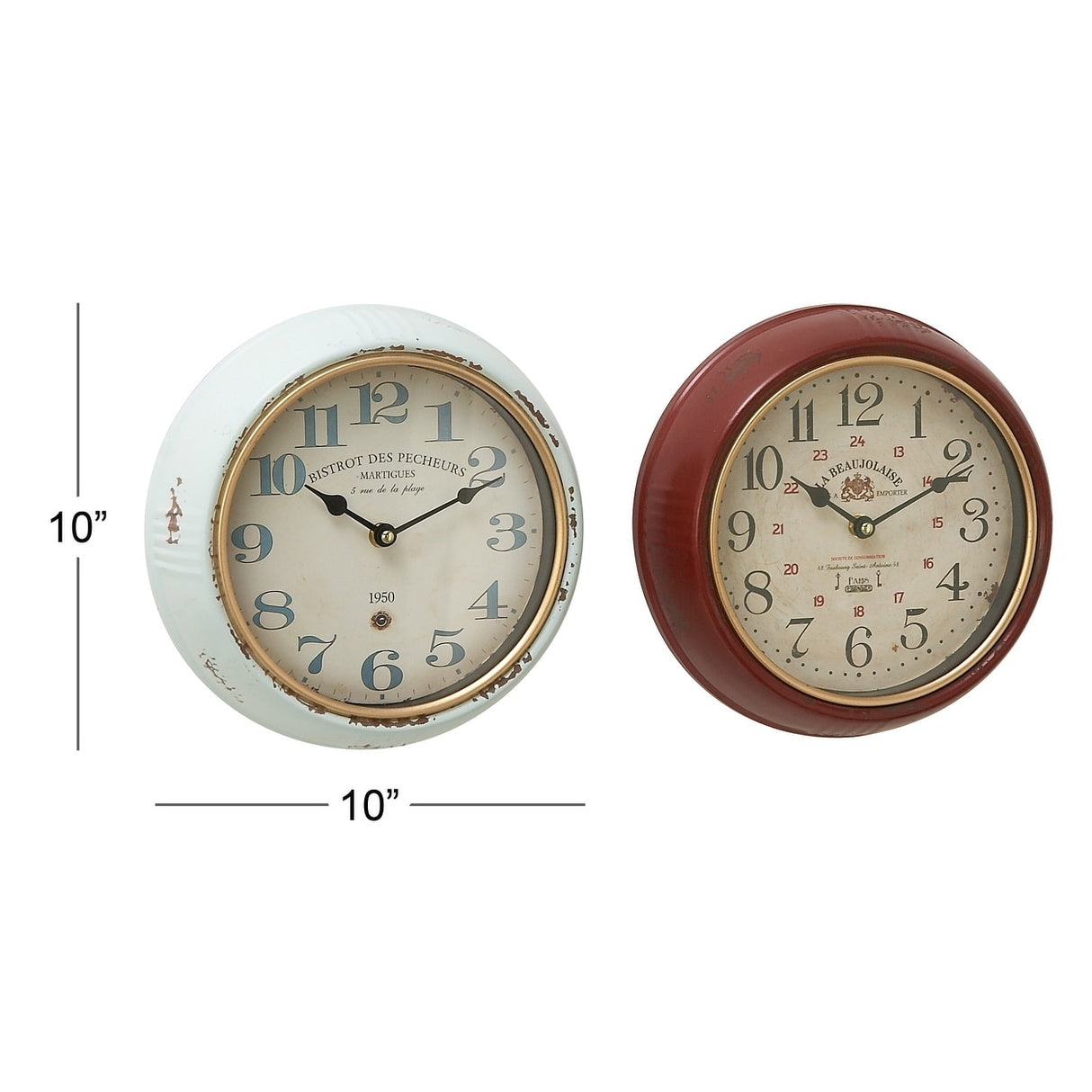White Iron Vintage Wall Clock No Theme (Set of 2) - 10"L, 10"H