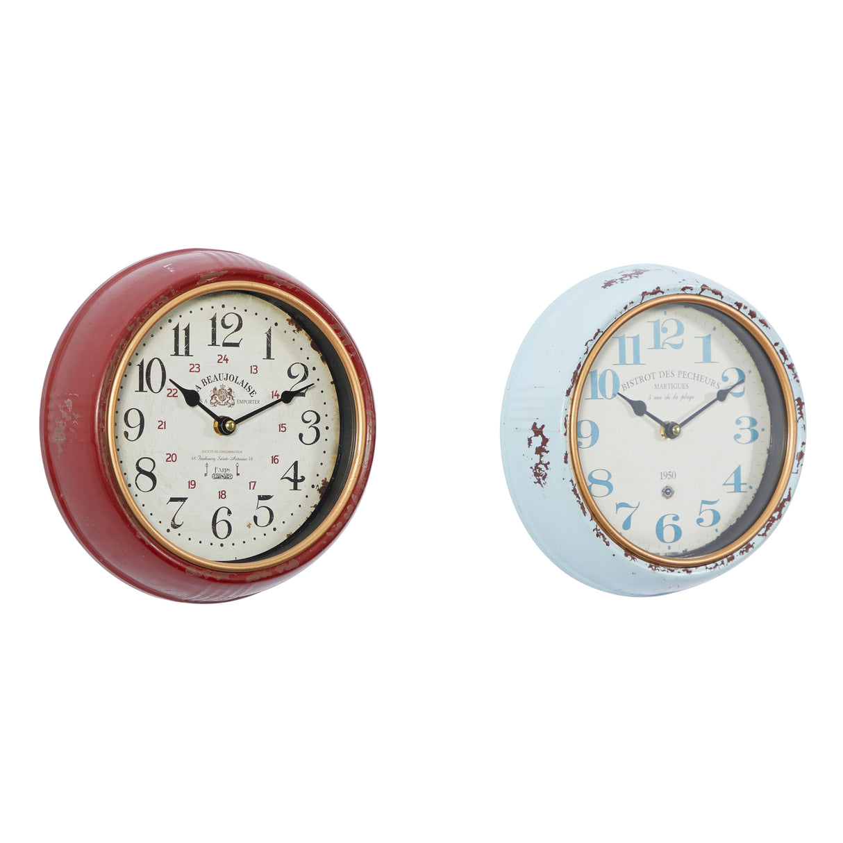 White Iron Vintage Wall Clock No Theme (Set of 2) - 10"L, 10"H
