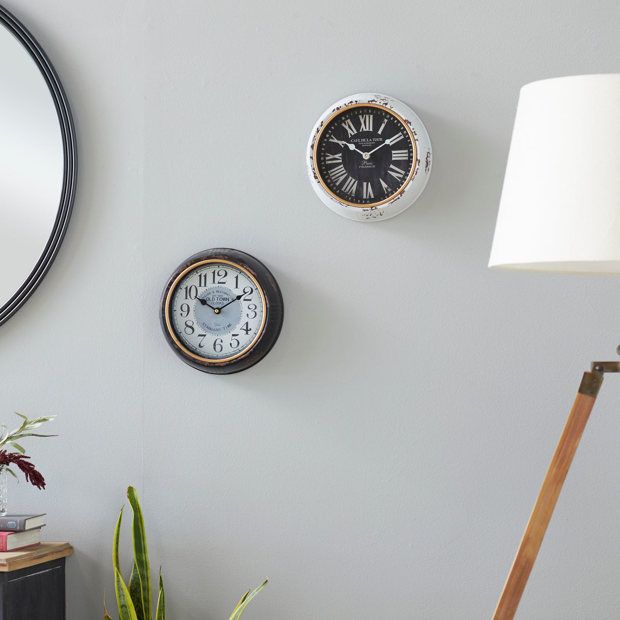 White Iron Vintage Wall Clock No Theme (Set of 2) - 10"L, 10"H