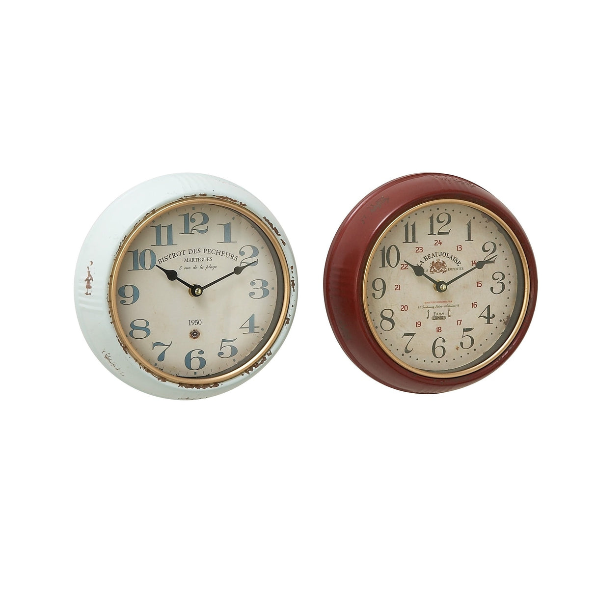 White Iron Vintage Wall Clock No Theme (Set of 2) - 10"L, 10"H