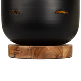 Iron and Foil Pillar Candle Holder with Wooden Base - 8.25" - Antiqued Black and Gold