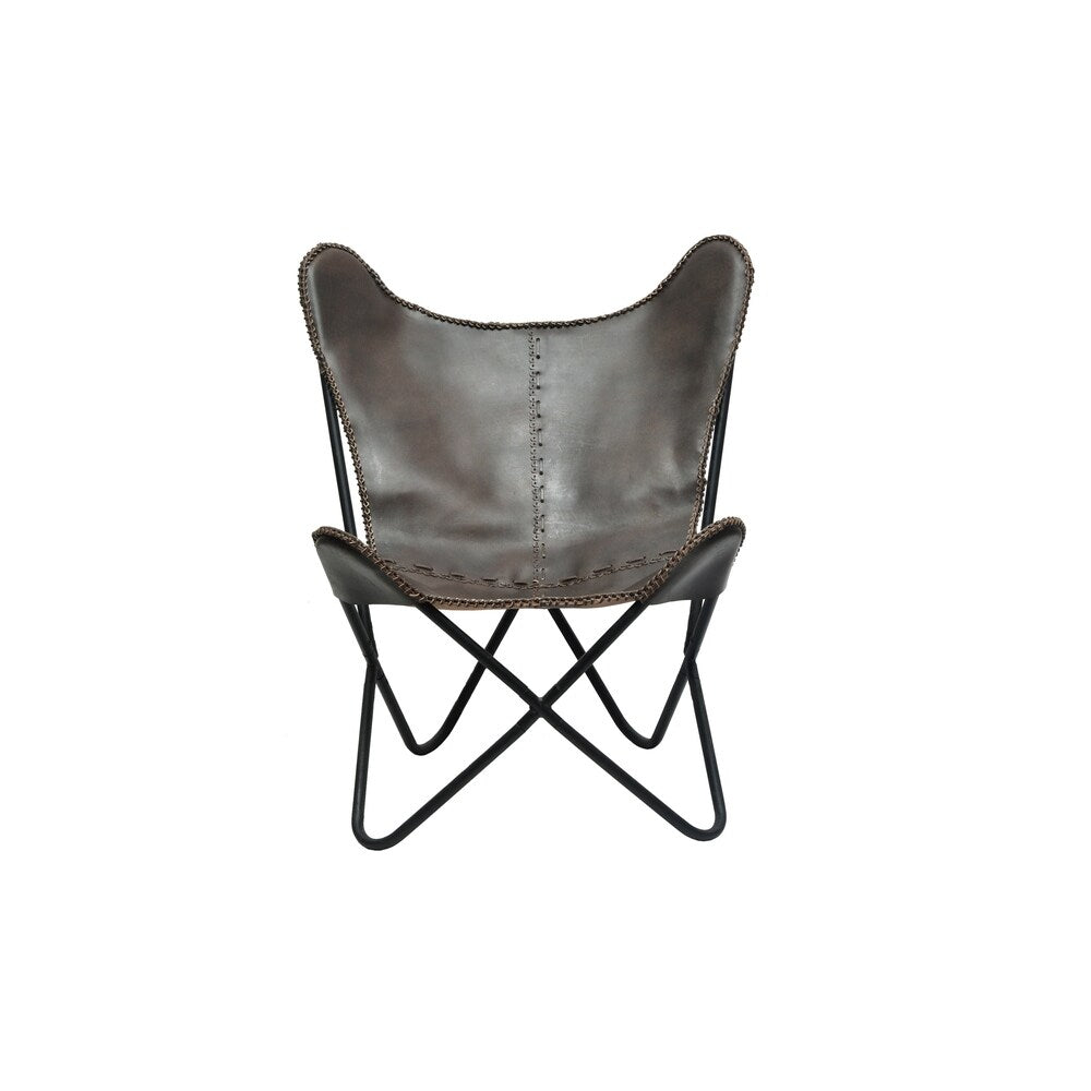 Iron folded frame leather butterfly chair Dark Brown