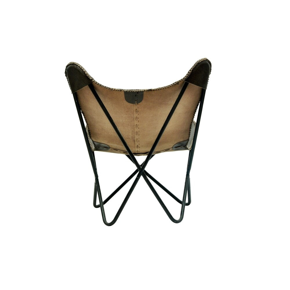 Iron folded frame leather butterfly chair Dark Brown