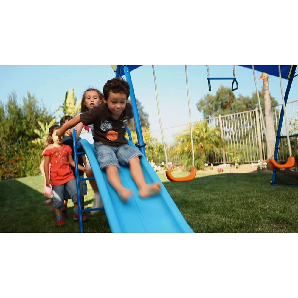 Ironkids Premier 300 Metal Swing Set with Trampoline, Spinner and Protective Sunshade