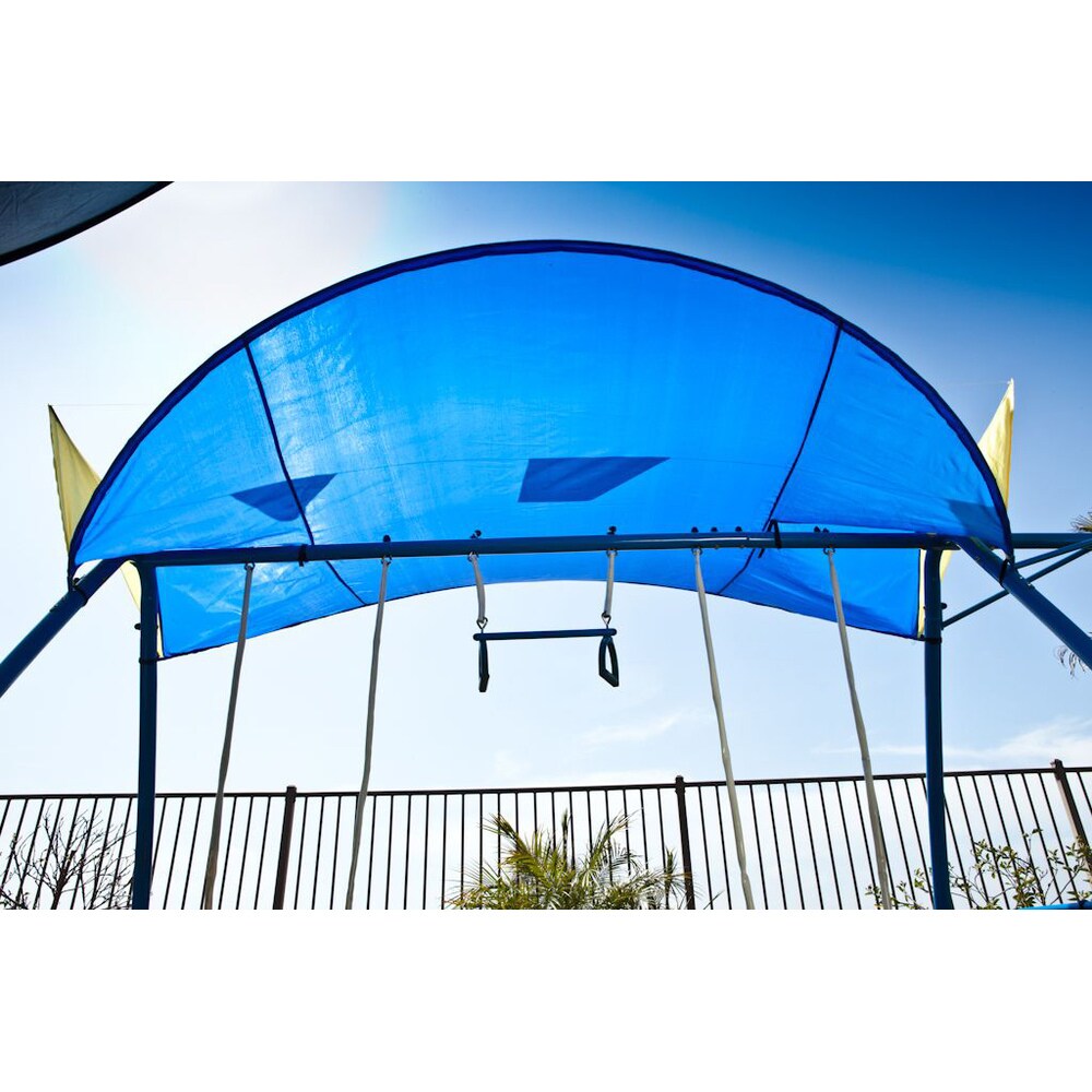 Ironkids Premier 300 Metal Swing Set with Trampoline, Spinner and Protective Sunshade