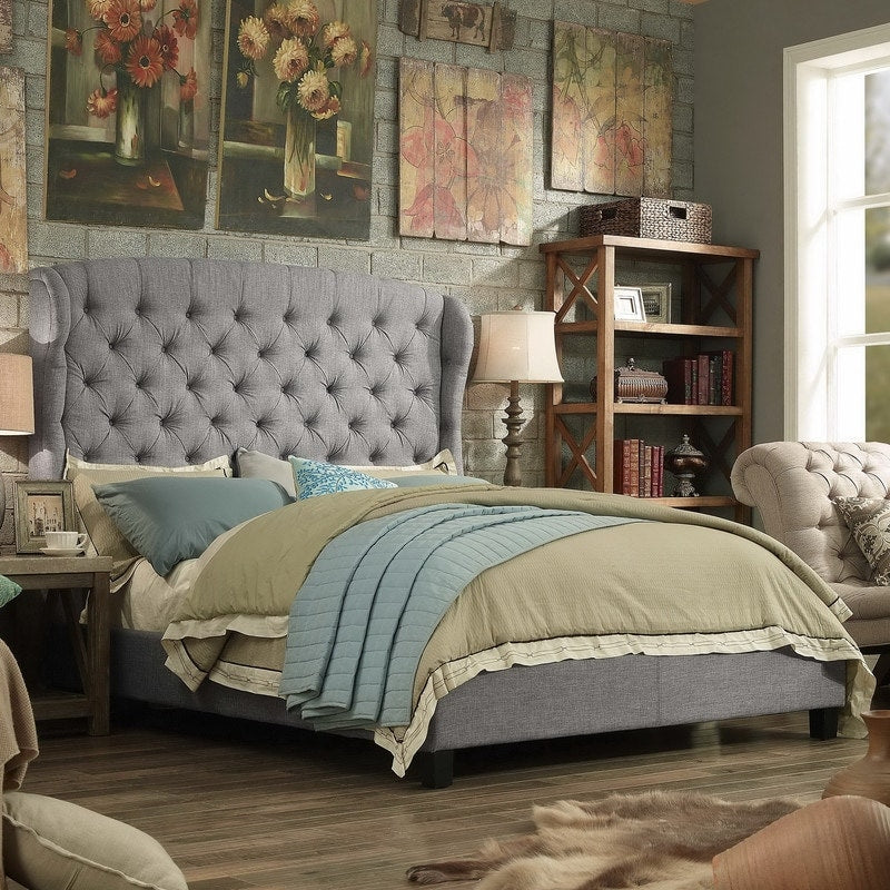 Grey audrey tufted wingback bed discount
