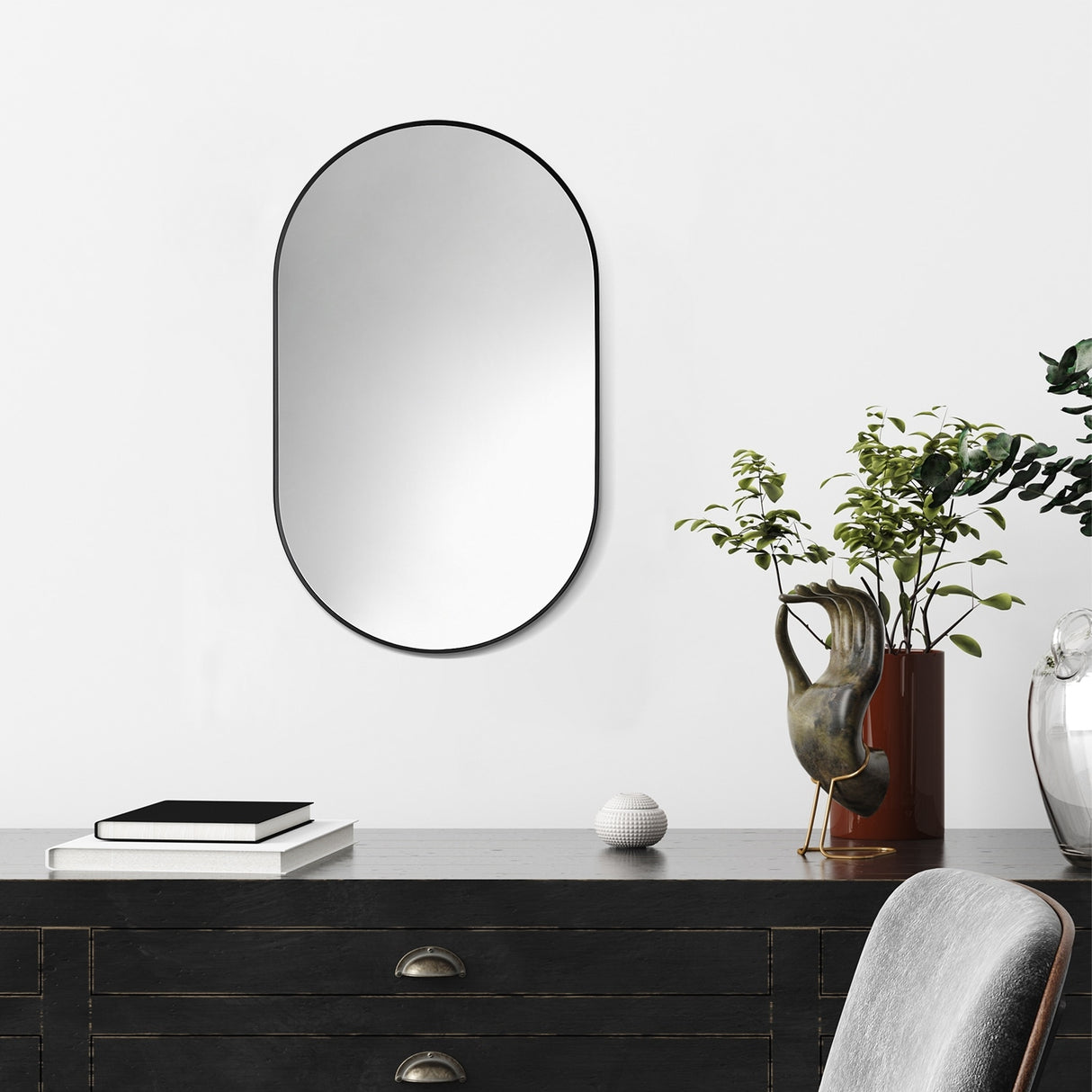 Altair Ispra Oval Bathroom/Vanity Aluminum Framed Wall Mirror - 36 in.