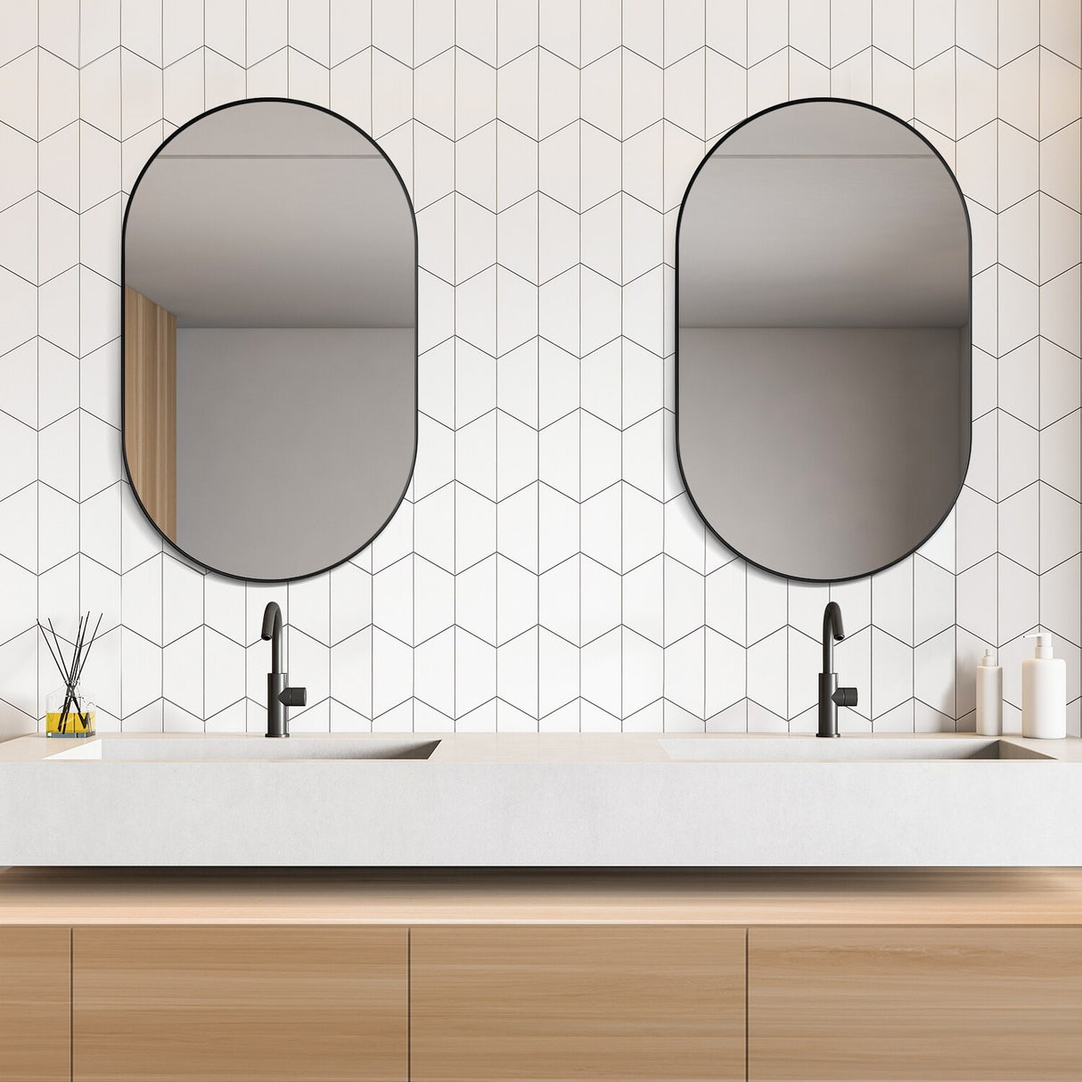 Altair Ispra Oval Bathroom/Vanity Aluminum Framed Wall Mirror - 36 in.
