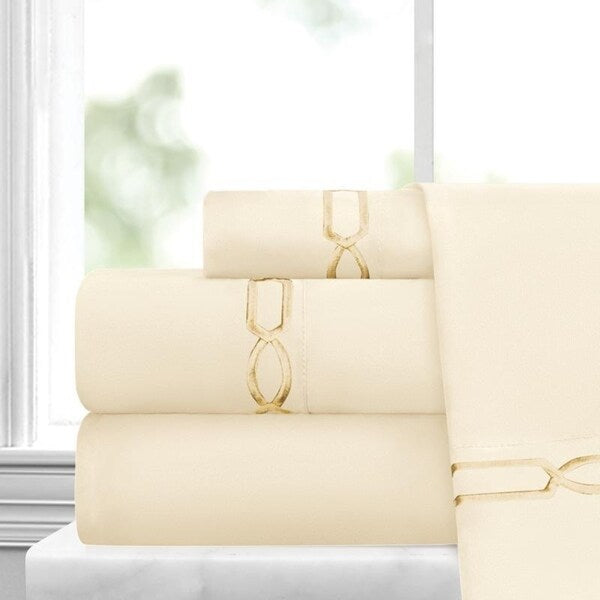 Porch & Den Santa Fe Fretwork Embroidery 4-piece Bed Sheet Set