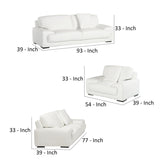 Italian Leather 3 Piece Sofa Set, Plush Cushioning, Steel Base, White