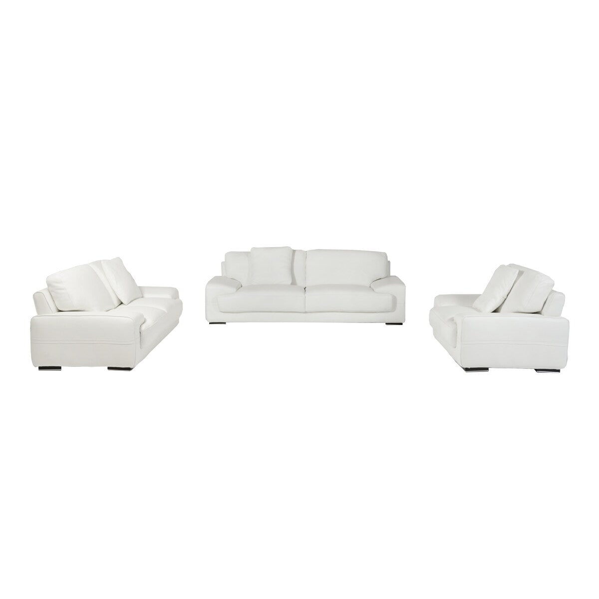 Italian Leather 3 Piece Sofa Set, Plush Cushioning, Steel Base, White