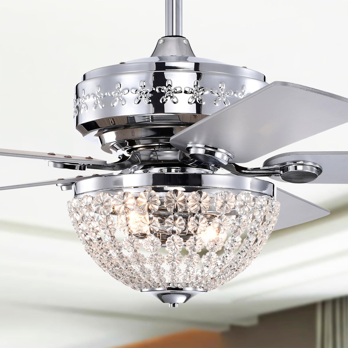 Itzel 52 Inch Modern Chrome Finish Crystal Ceiling Fan with Remote - N/A