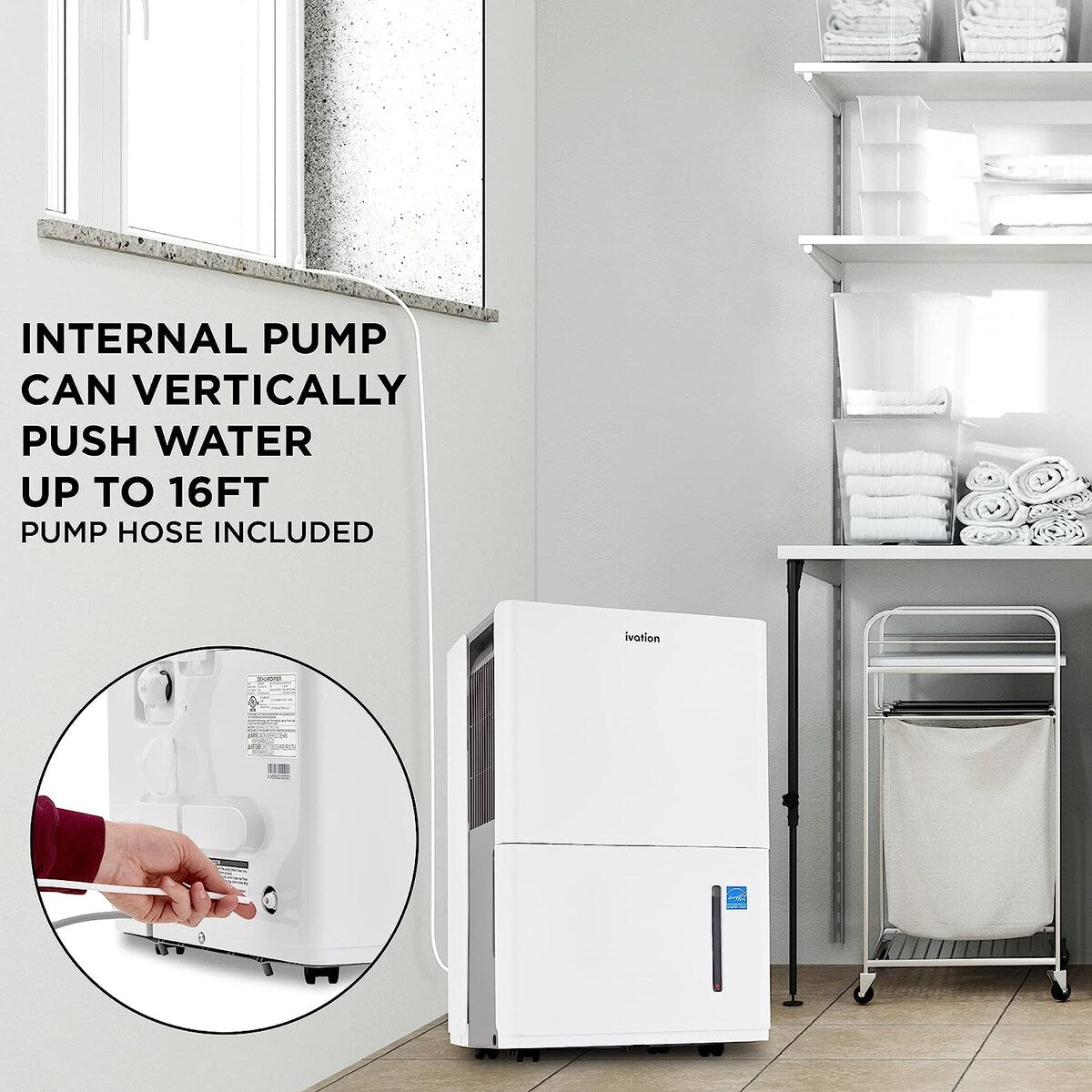 Ivation 50 Pint Energy Star Dehumidifier with Pump & Continuous Drain Hose