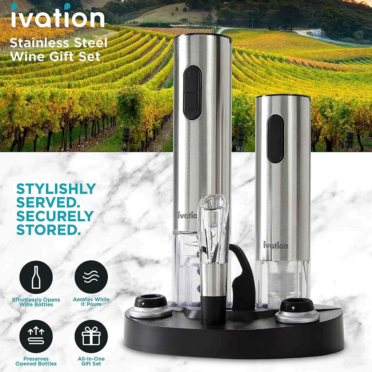 Ivation 7-Piece Electric Wine Opener Set, Deluxe Wine Opener Gift Set