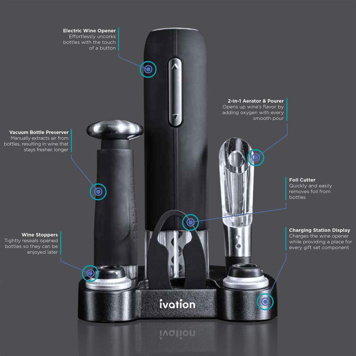 Ivation 7-Piece Electric Wine Opener Set, Deluxe Wine Opener Gift Set