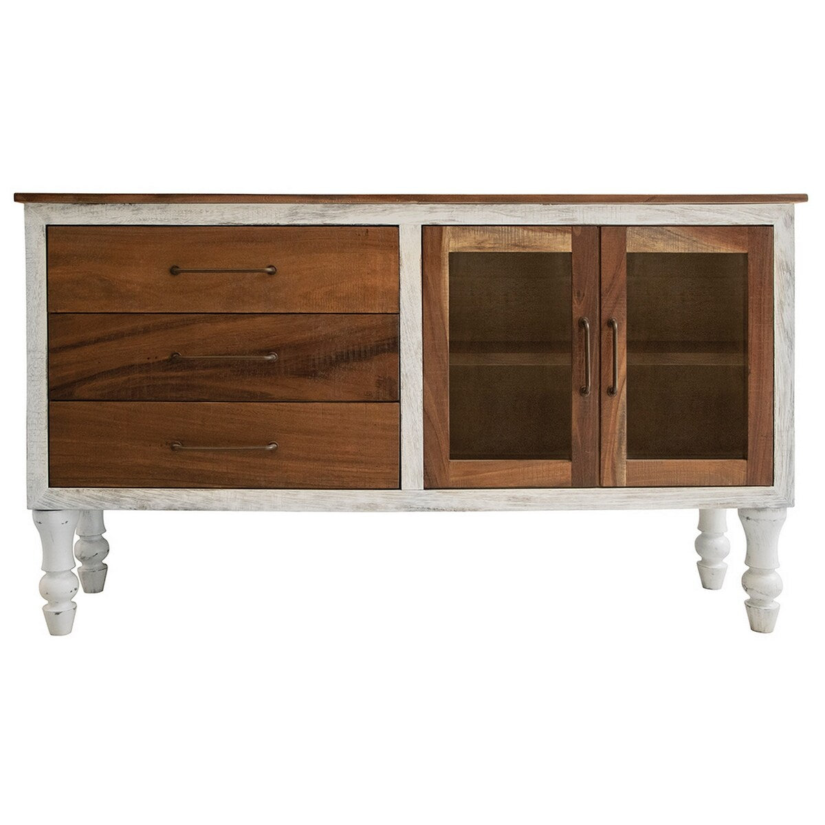 Ive 72 Inch Sideboard Console, 3 Drawer, 2 Door, Brown Parota, Mango Wood