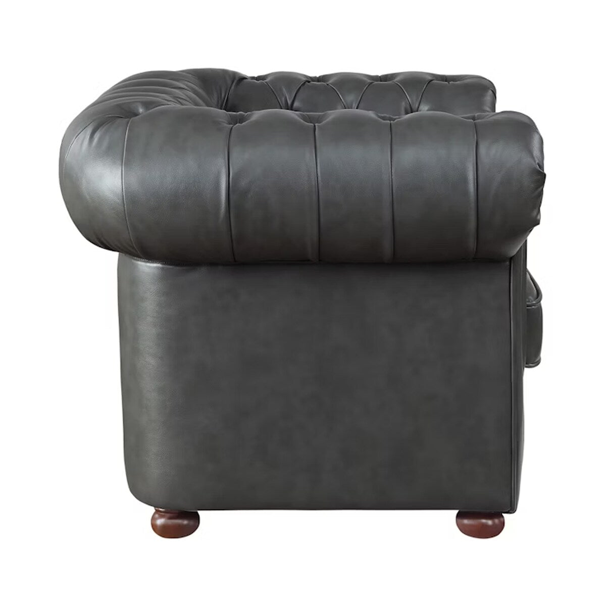 Ivey 37 Inch Accent Chair, Gray Faux Leather, Tufted, Chesterfield, Wood
