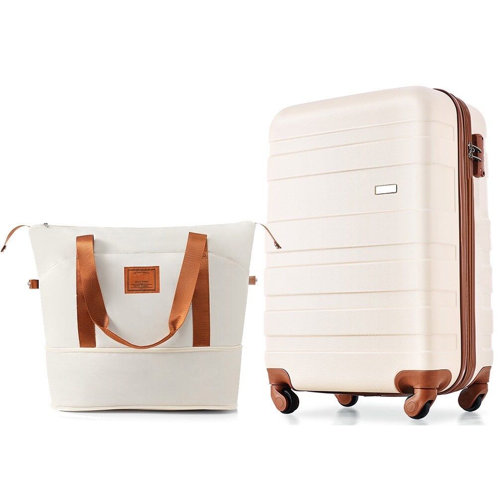 Ivory 20" Carry-On Luggage wExpandable Travel Bag Set, ABS Hardshell 2 Piece Suitcase Trunks Set