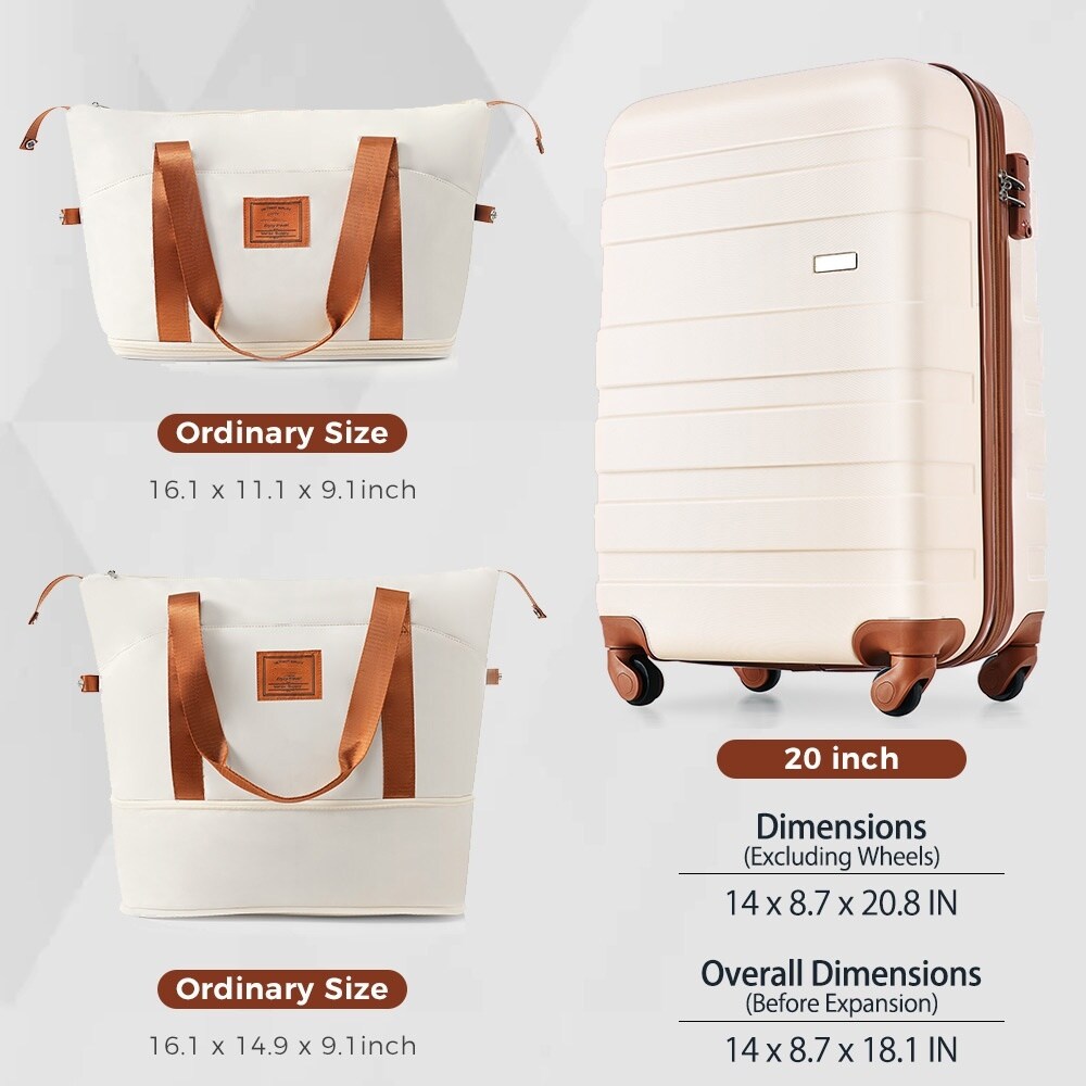 Ivory 20" Carry-On Luggage wExpandable Travel Bag Set, ABS Hardshell 2 Piece Suitcase Trunks Set