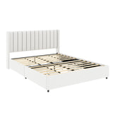 Ivory Boucle Upholstered Platform Bed with 4 Storage Drawers,Queen Size