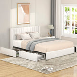 Ivory Boucle Upholstered Platform Bed with 4 Storage Drawers,Queen Size