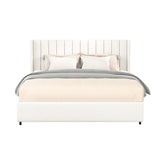 Ivory Boucle Upholstered Platform Bed with 4 Storage Drawers,Queen Size