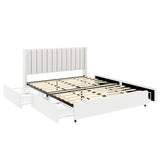Ivory Boucle Upholstered Platform Bed with 4 Storage Drawers,Queen Size