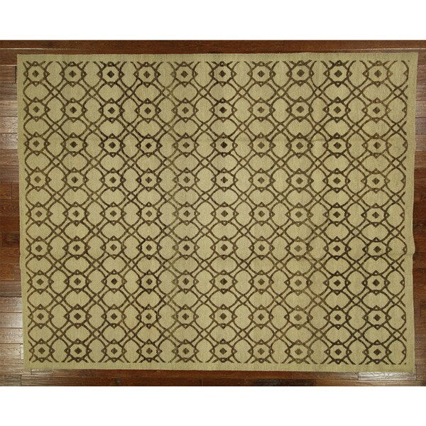 H1560 Ivory Brown Hand-knotted Wool Geometric Tibetan Area Rug (8' x 10')