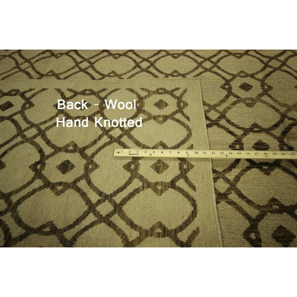 H1560 Ivory Brown Hand-knotted Wool Geometric Tibetan Area Rug (8' x 10')