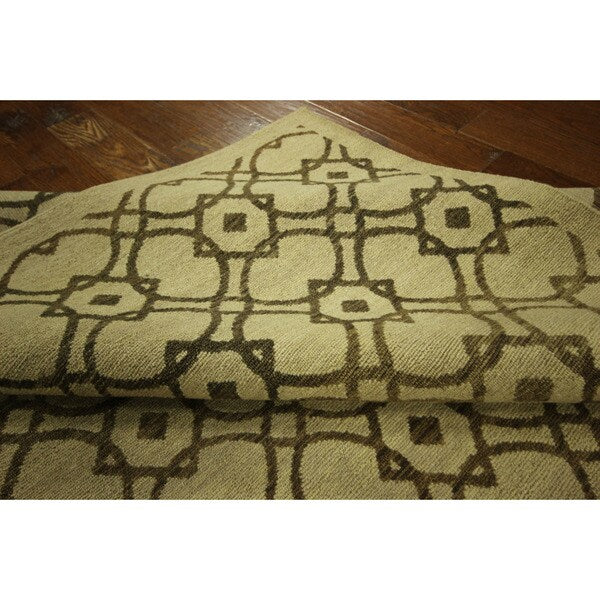 H1560 Ivory Brown Hand-knotted Wool Geometric Tibetan Area Rug (8' x 10')