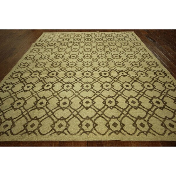 H1560 Ivory Brown Hand-knotted Wool Geometric Tibetan Area Rug (8' x 10')