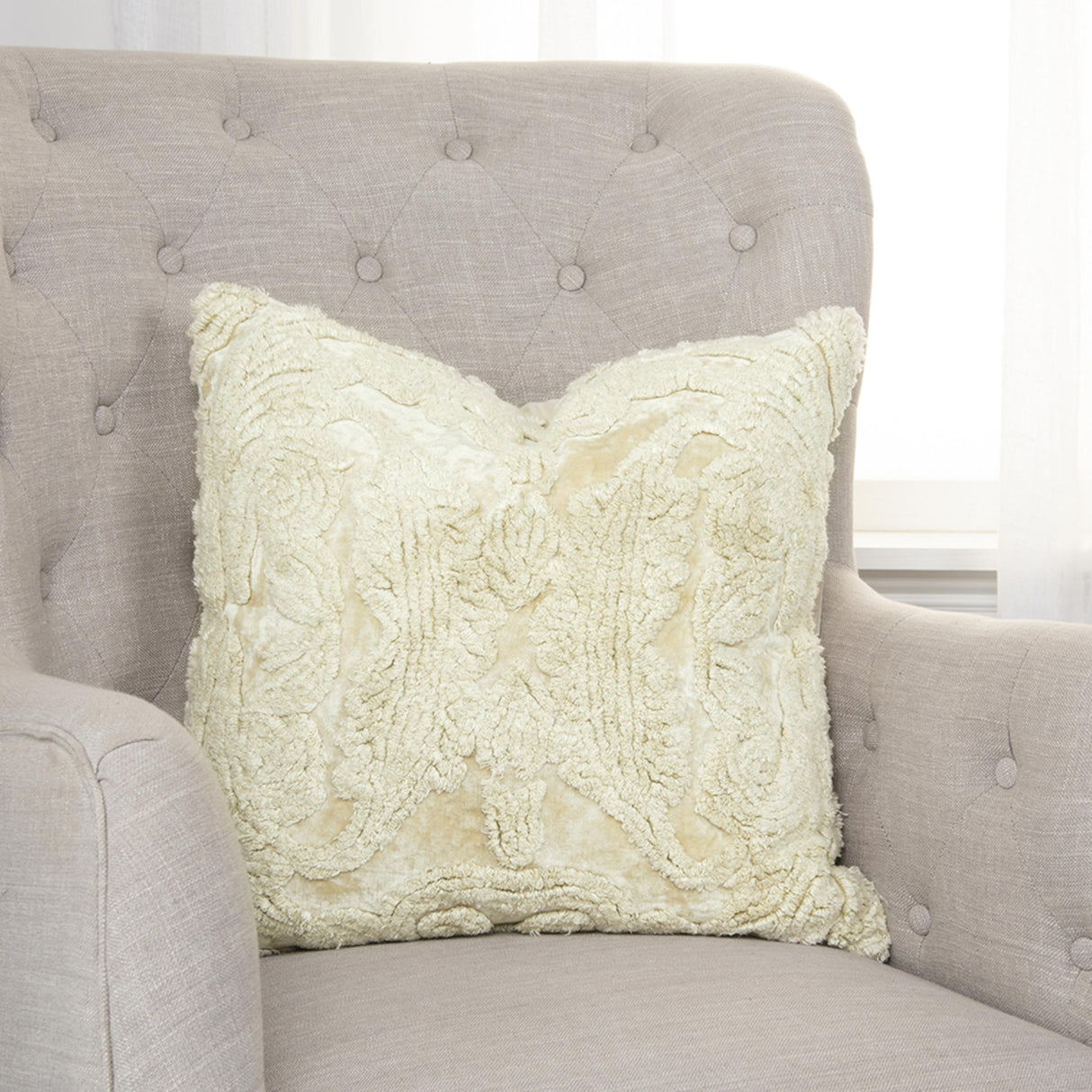 Ivory Butterfly Cotton Embroied Pillow Cover