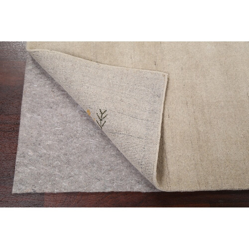 Ivory Contemporary Tribal Gabbeh Oriental Area Rug Hand-Knotted - 6'3" x 9'10"