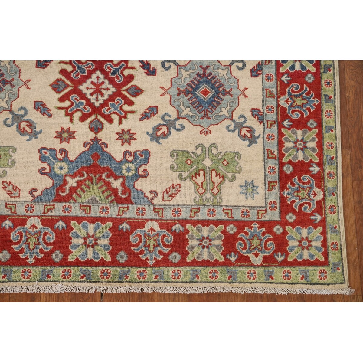 Ivory Kazak Area Rug Handmade Wool Carpet - 4'11" x 6'8"