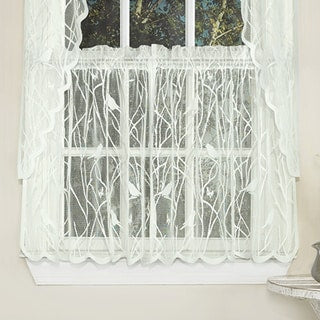 Ivory Knit Lace Bird Motif Window Treatments