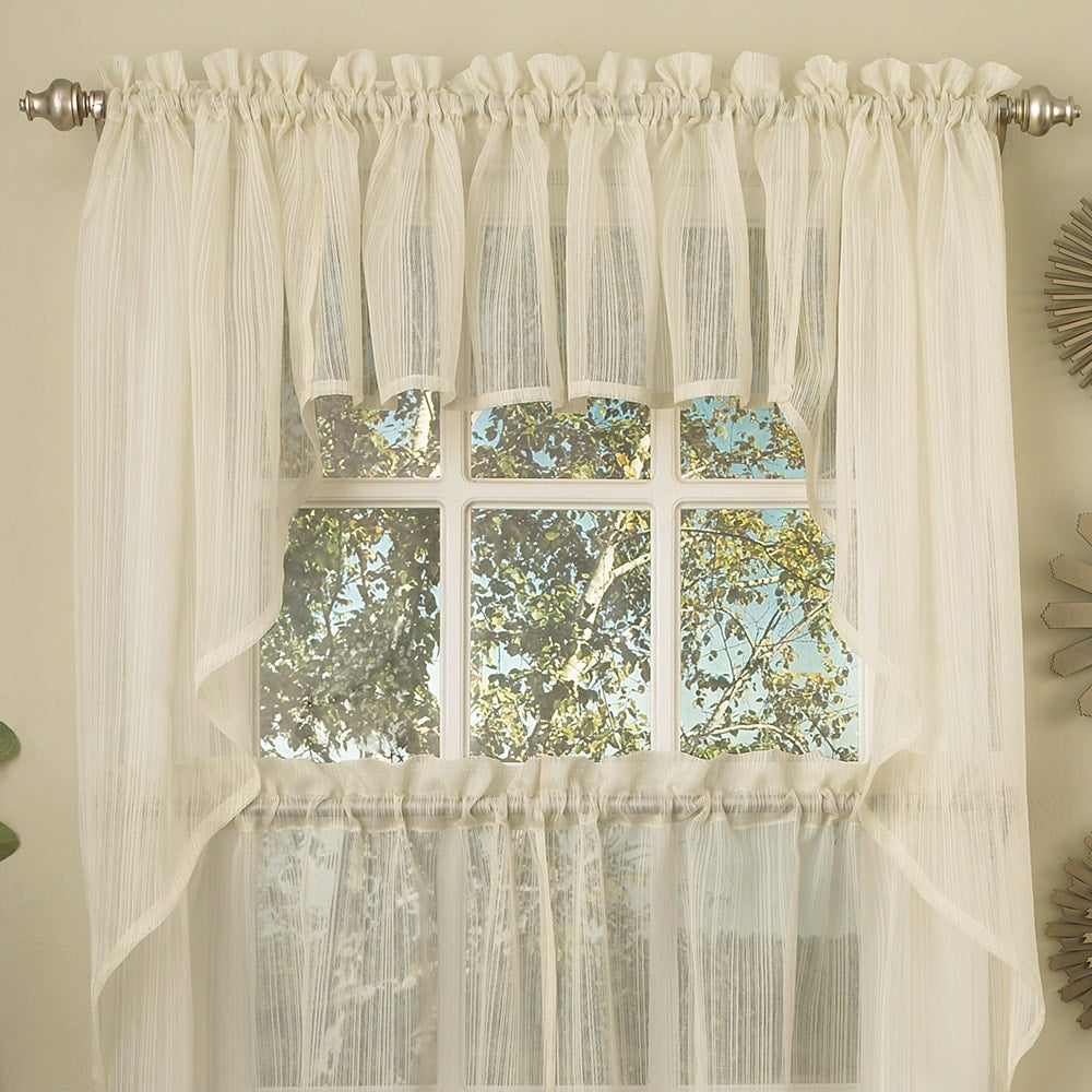 Ivory Micro-Striped Semi Sheer Window Curtain Pieces - Tiers, Valance and Swag Options