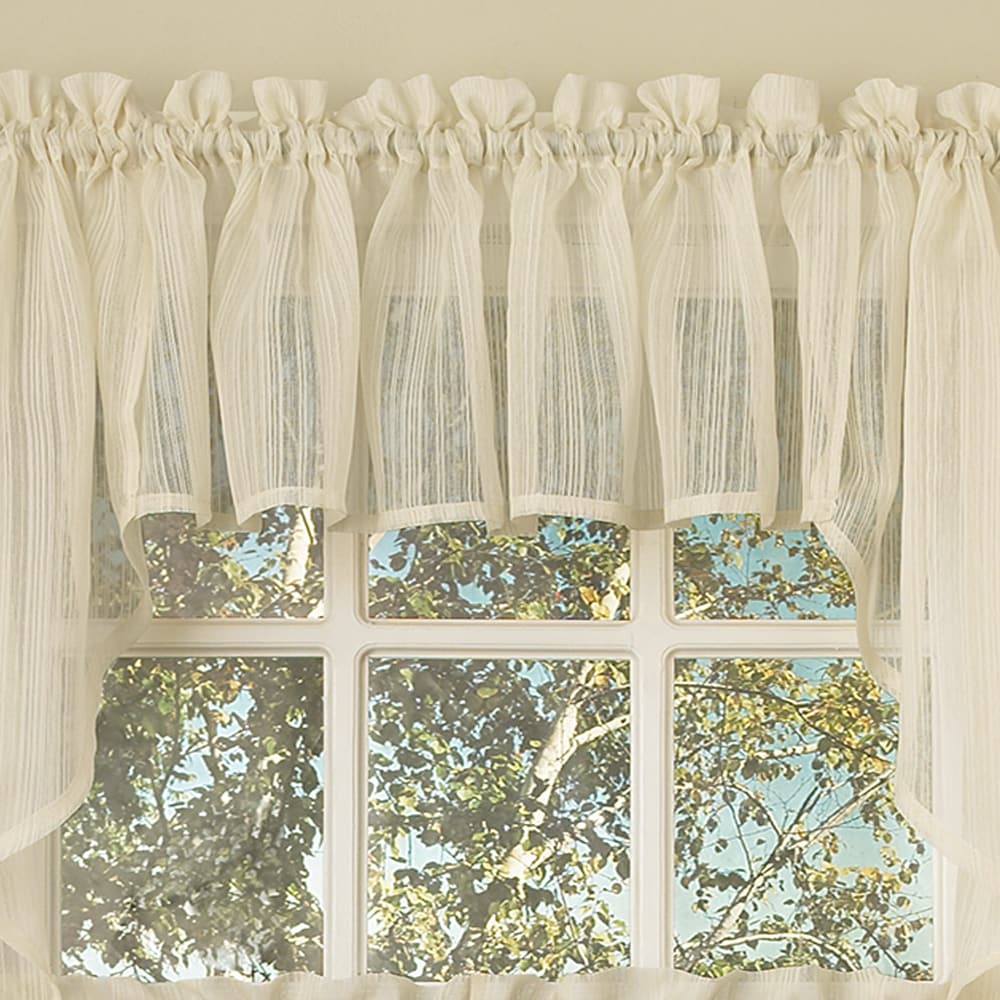 Ivory Micro-Striped Semi Sheer Window Curtain Pieces - Tiers, Valance and Swag Options