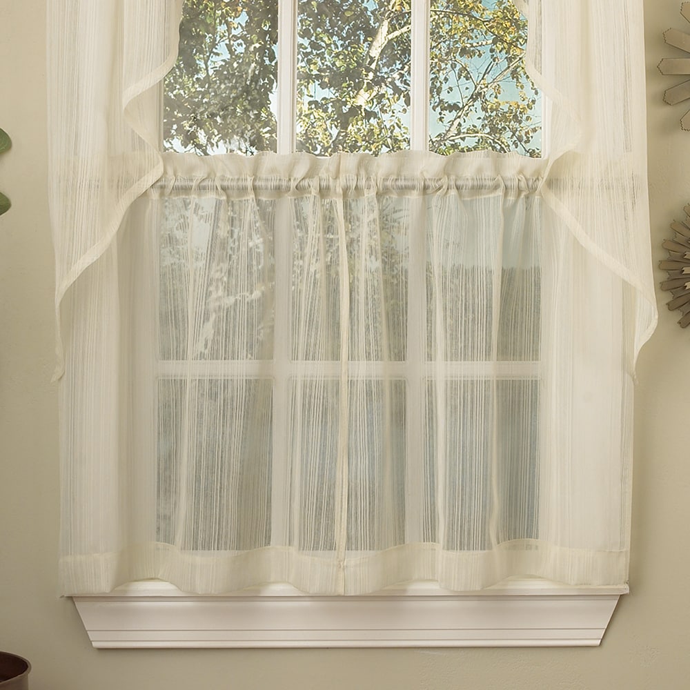 Ivory Micro-Striped Semi Sheer Window Curtain Pieces - Tiers, Valance and Swag Options