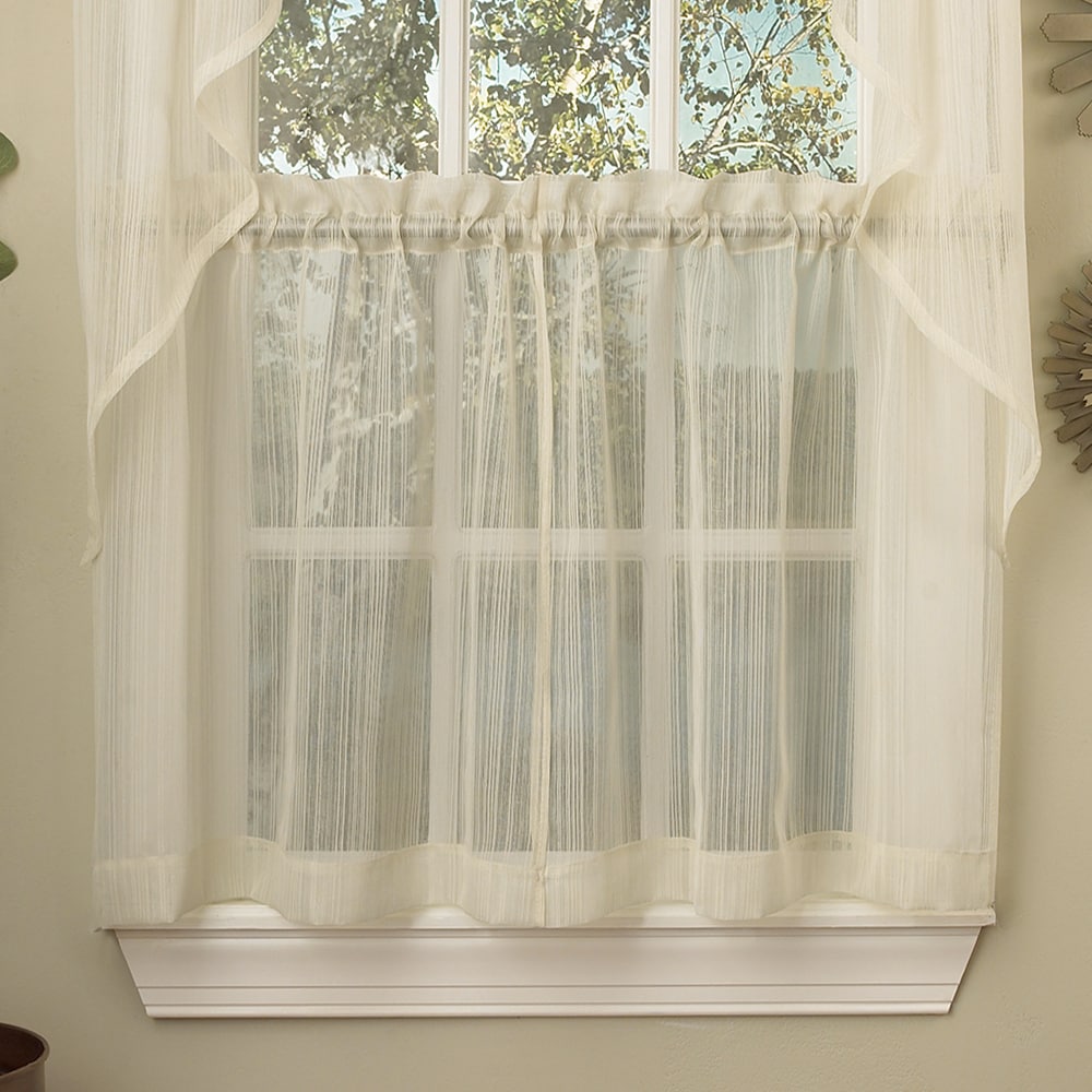 Ivory Micro-Striped Semi Sheer Window Curtain Pieces - Tiers, Valance and Swag Options