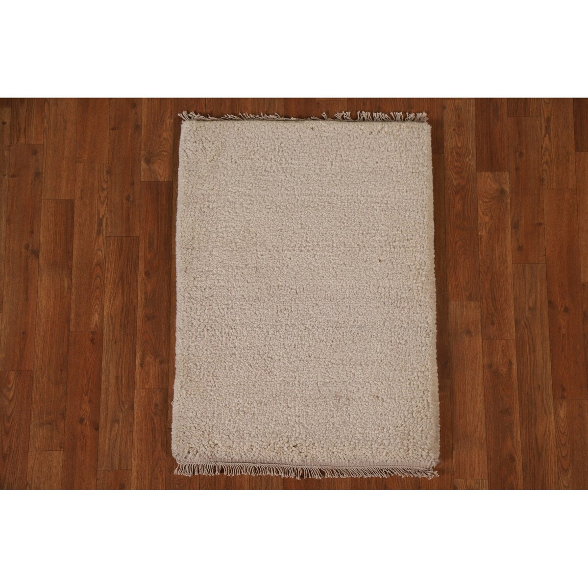 Ivory Solid Contemporary Moroccan Rug Hand-knotted Wool Carpet - 2'0" x 3'0"
