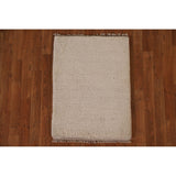 Ivory Solid Contemporary Moroccan Rug Hand-knotted Wool Carpet - 2'0" x 3'0"