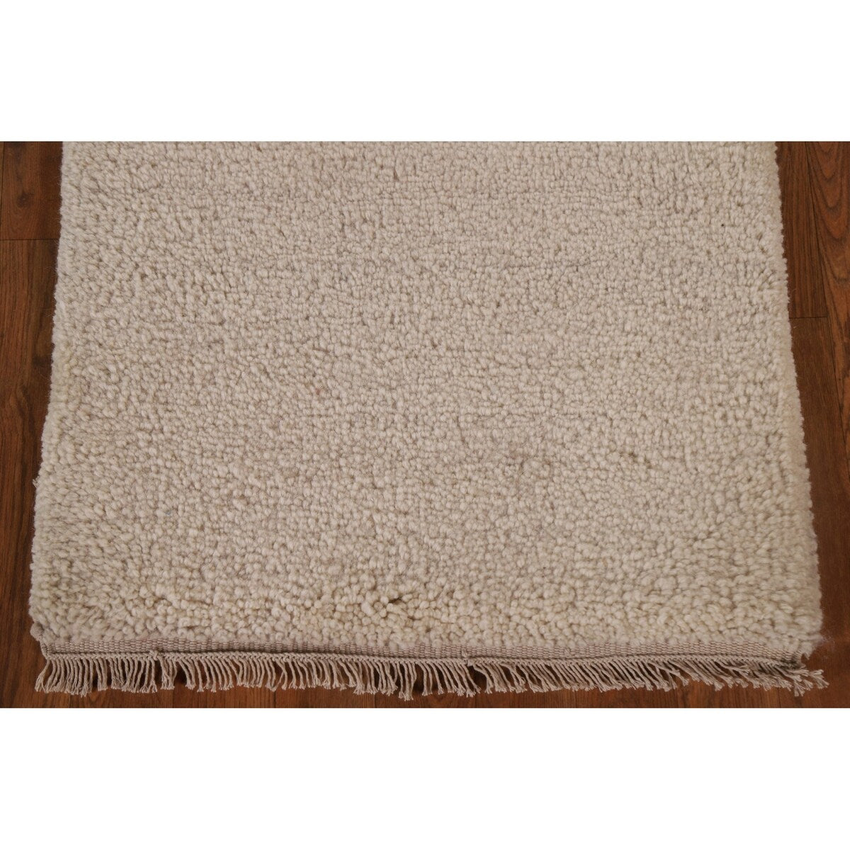 Ivory Solid Contemporary Moroccan Rug Hand-knotted Wool Carpet - 2'0" x 3'0"