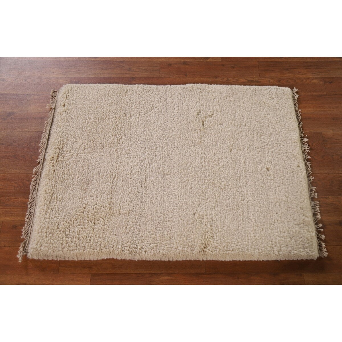 Ivory Solid Contemporary Moroccan Rug Hand-knotted Wool Carpet - 2'0" x 3'0"